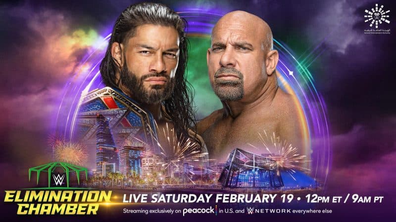 Universal Champion Roman Reigns will defend his title against Goldberg at Elimination Chamber